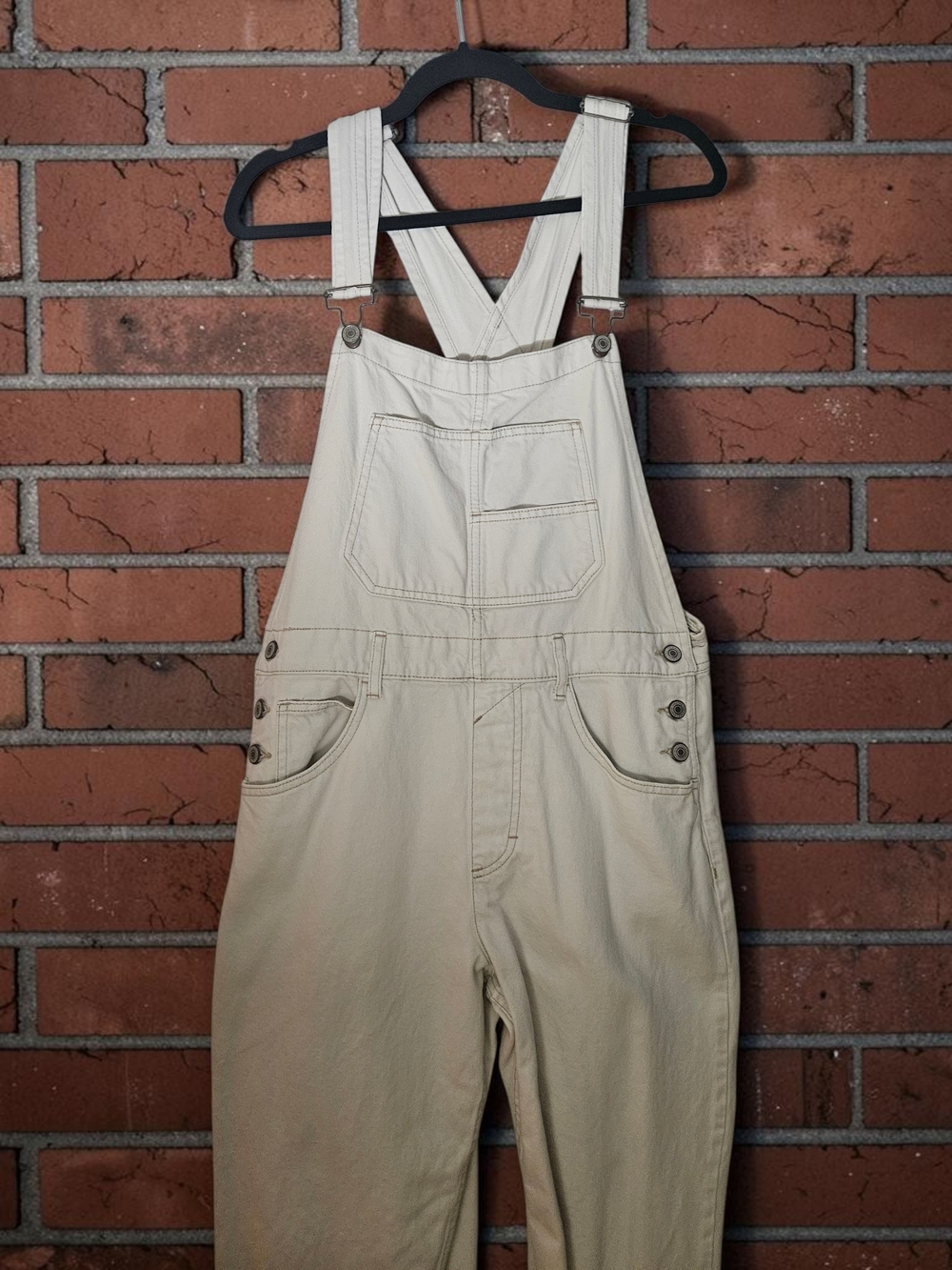 Free People/We The Free Cream Cotton Overalls with Adjustable Straps Sz M
